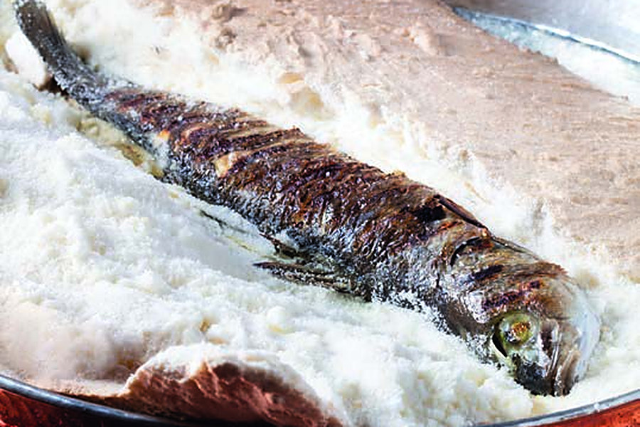 Fish in Ottoman Cuisine: The Seafood Menu at Deraliye 1 Deraliye Restaurant - whole sea bass baked inside a salt crust