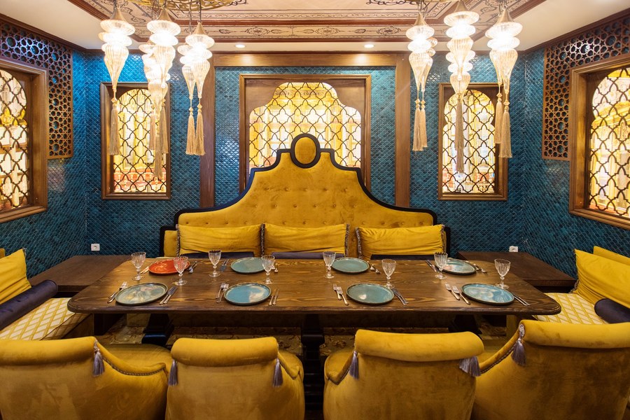 Ottoman Soups at Deraliye: Lentil Soup and Tarhana with Sour Cherry 2 Deraliye Restaurant - tiled private dining room with a table set for dinner in Sultanahmet